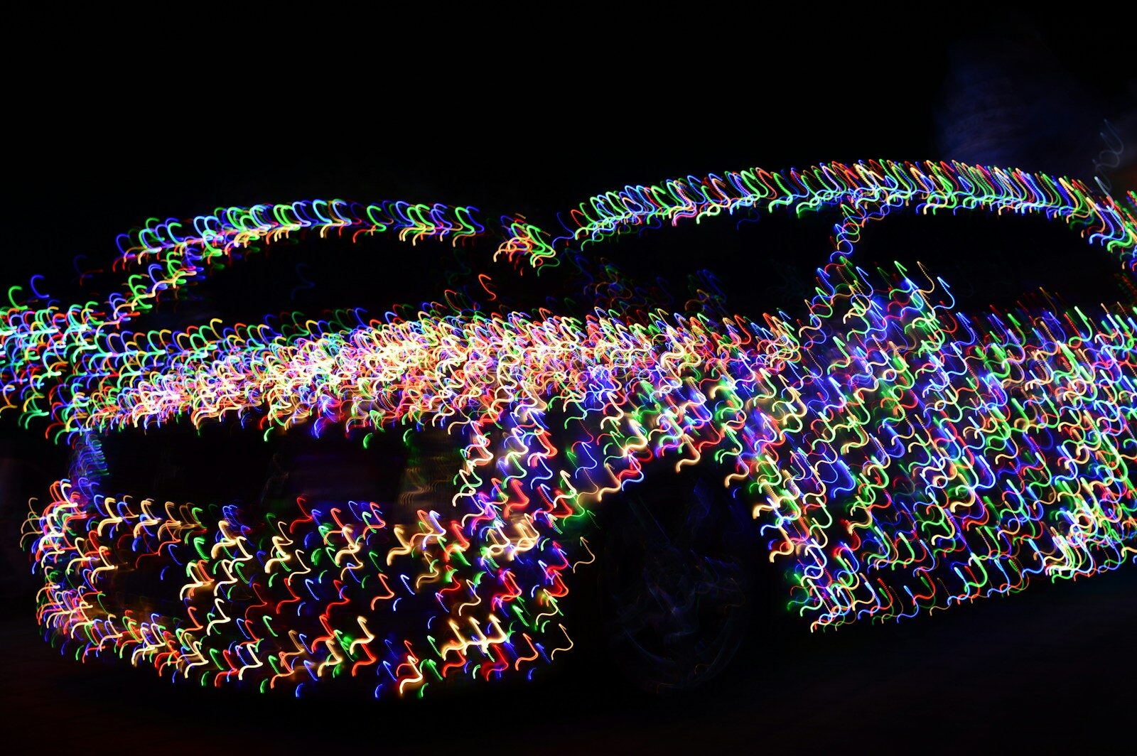 Abstract colorful lights forming a mask shape